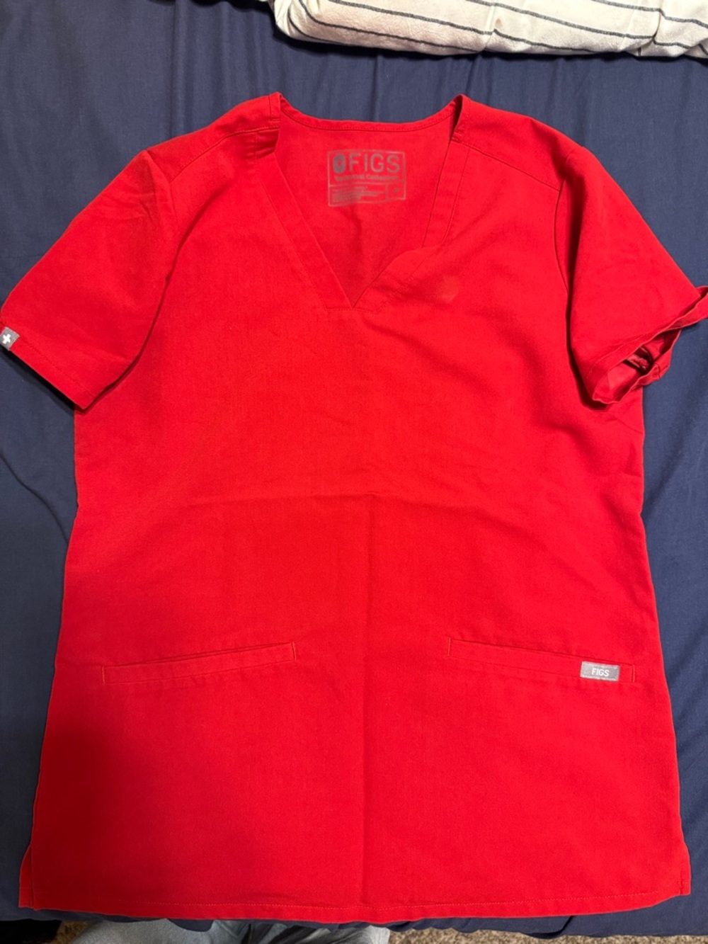 Figs Red V-Neck Scrub Top with Patch Pockets